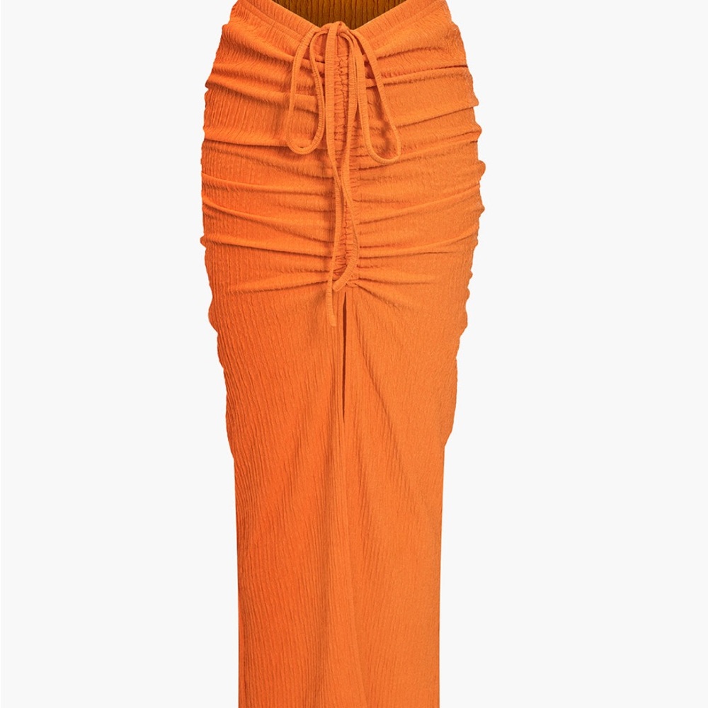 Orange Ruched Midi Skirt & Crop Top Set - Picture 2 of 8